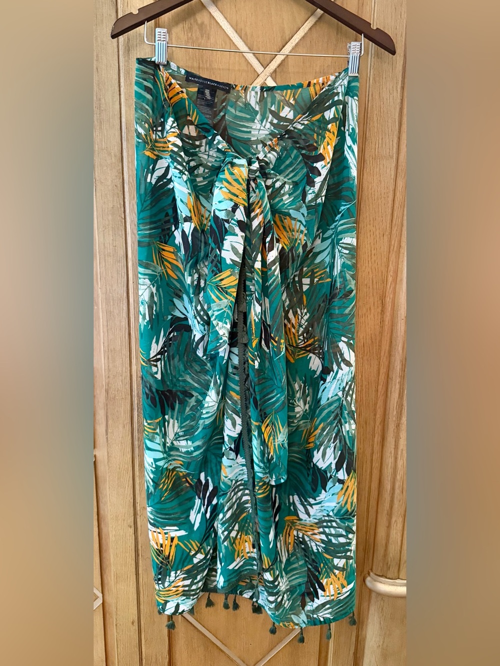 White House Black Market Green & Orange Tropical Leaf Swim Sarong/Pareo